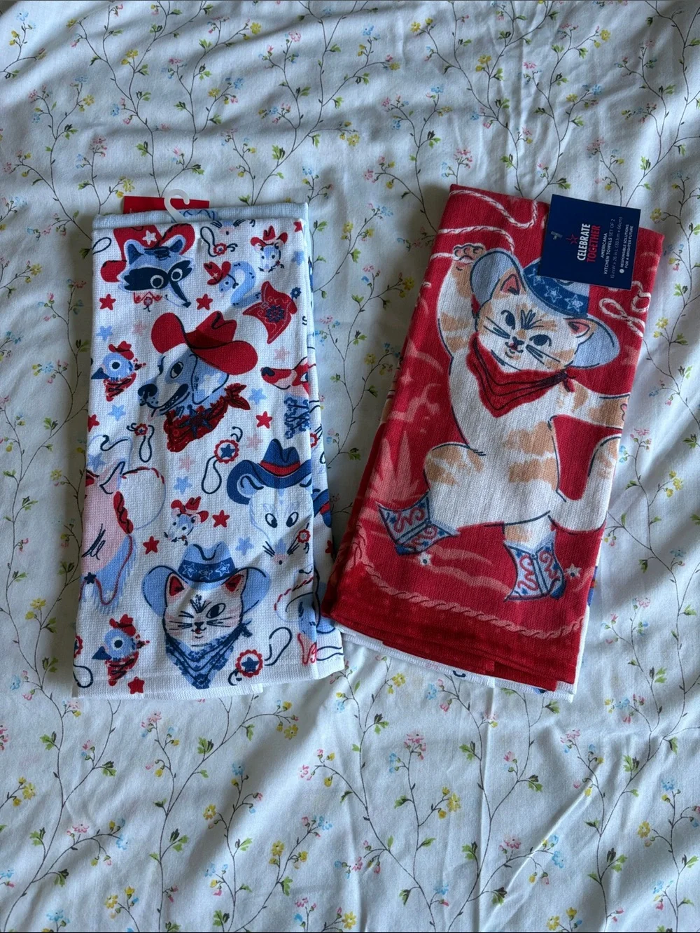 Western Cowboy Dog & Animal Print Kitchen Towels Red, Blue, White (price for 1)